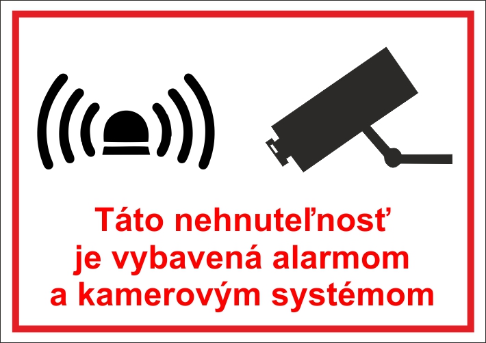 Táto nehnuteľnosť je vybavená alarmom a kamerovým systémom Táto nehnuteľnosť je vybavená alarmom a kamerovým systémom